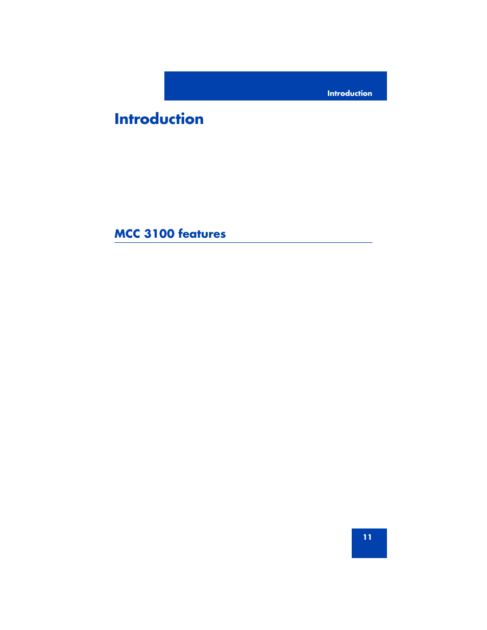 Introduction, Mcc 3100 features | Nortel Networks 3100 User Manual | Page 11 / 72
