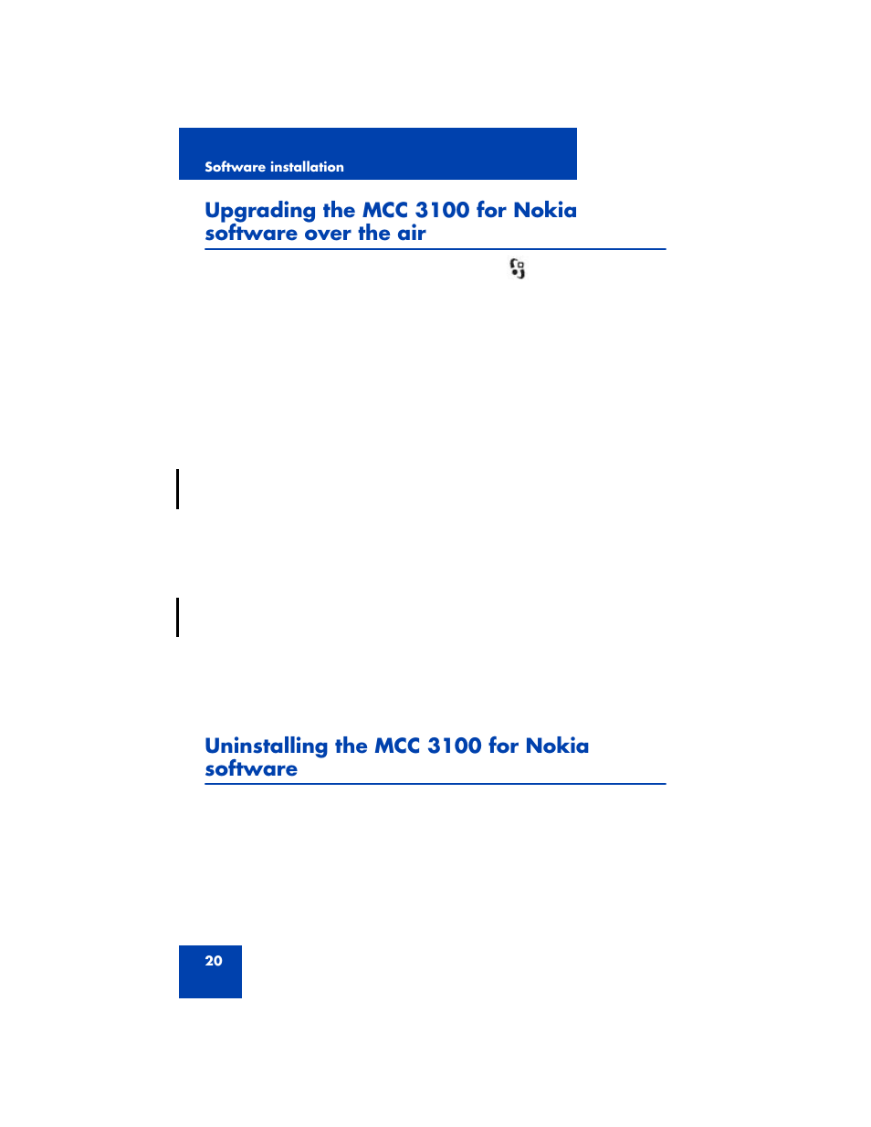 Uninstalling the mcc 3100 for nokia software, Upgrading the mcc 3100 for nokia software over | Nortel Networks 3100 User Manual | Page 20 / 72