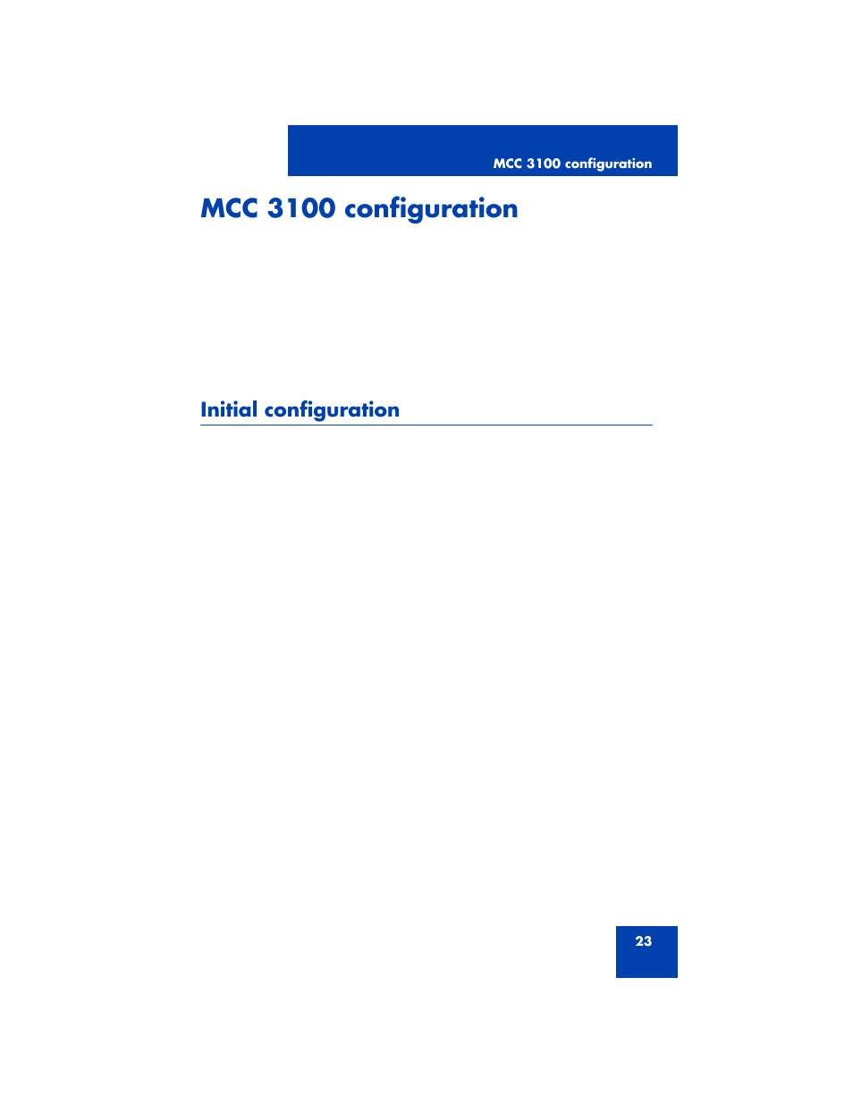 Mcc 3100 configuration, Initial configuration | Nortel Networks 3100 User Manual | Page 23 / 72