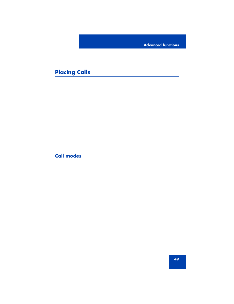 Placing calls, Call modes | Nortel Networks 3100 User Manual | Page 49 / 72