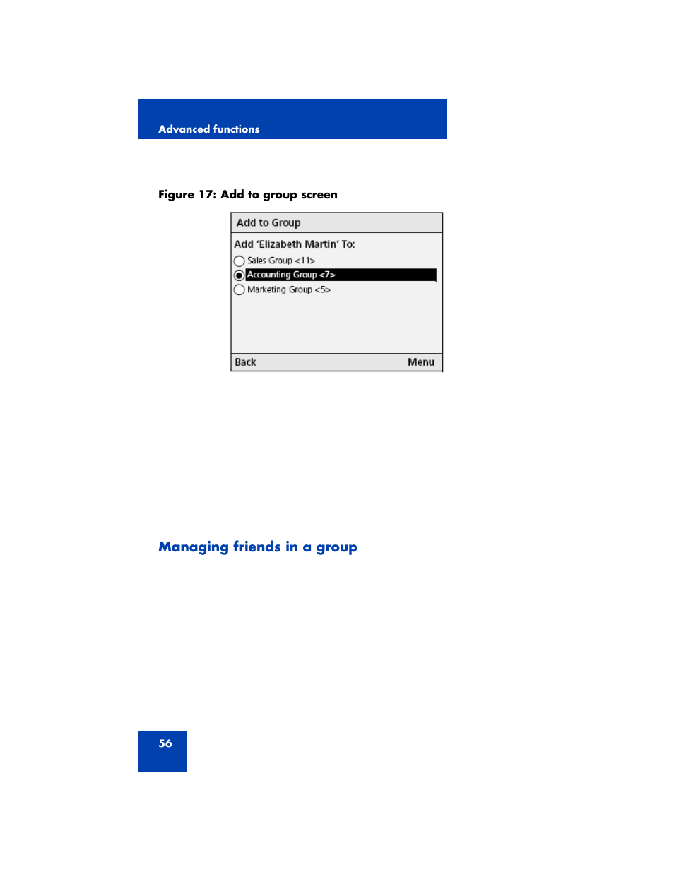 Managing friends in a group | Nortel Networks 3100 User Manual | Page 56 / 72