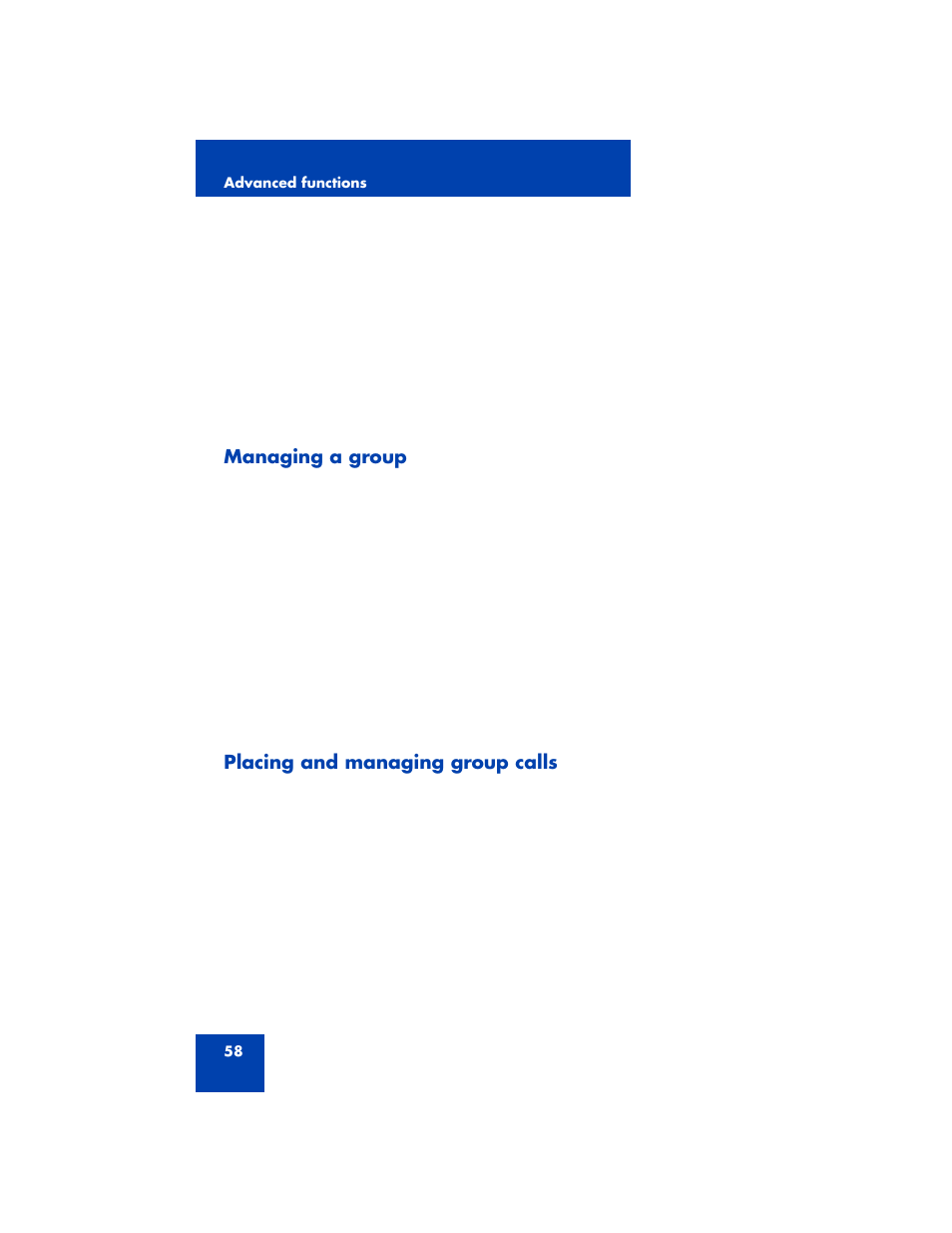 Managing a group, Placing and managing group calls | Nortel Networks 3100 User Manual | Page 58 / 72