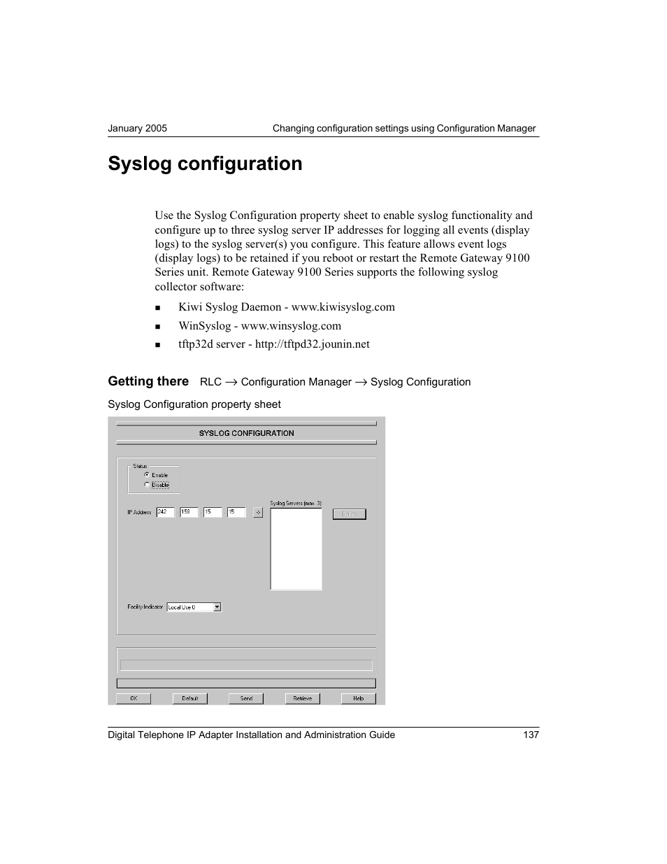 Syslog configuration | Nortel Networks M3310 User Manual | Page 137 / 264