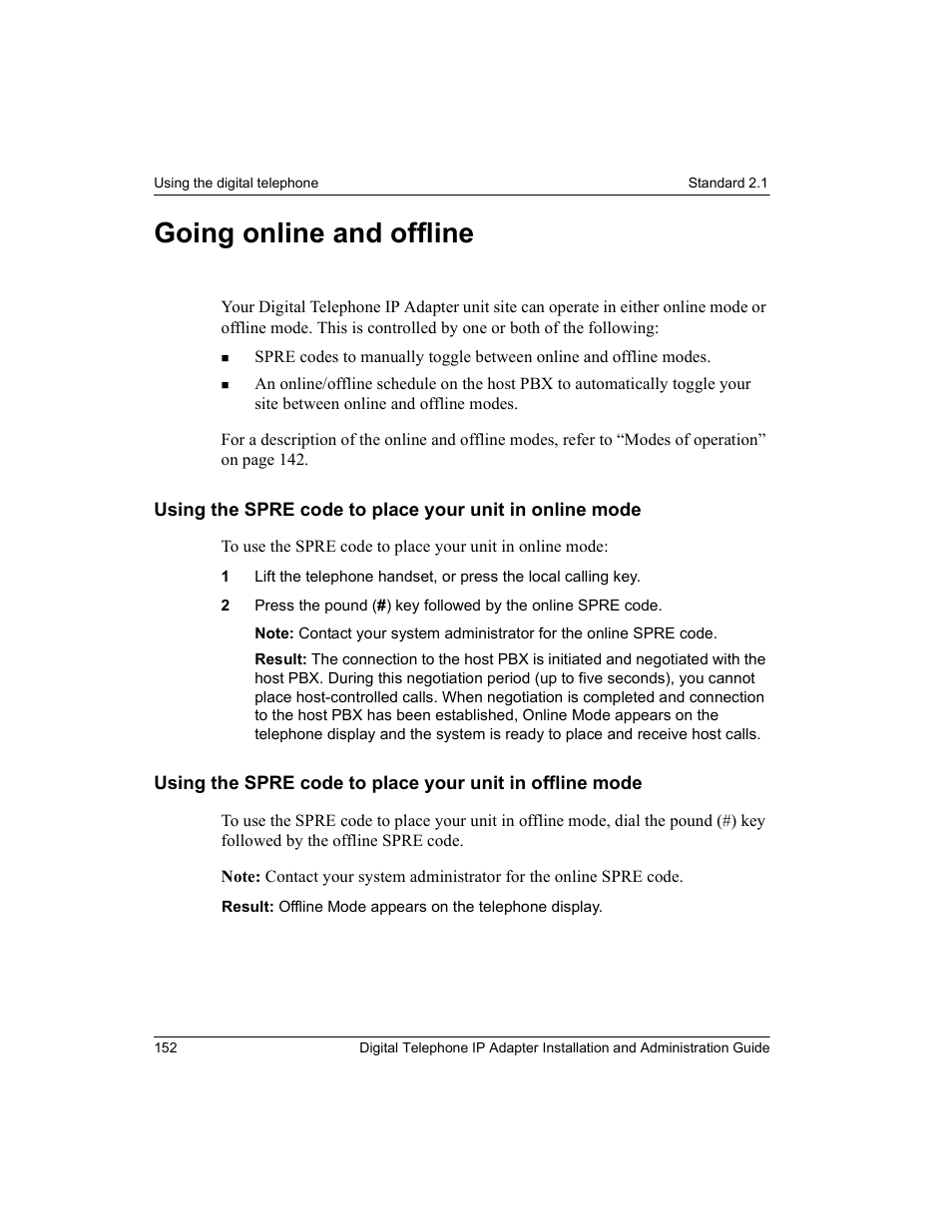 Going online and offline | Nortel Networks M3310 User Manual | Page 152 / 264