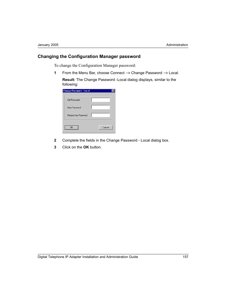 Changing the configuration manager password | Nortel Networks M3310 User Manual | Page 157 / 264