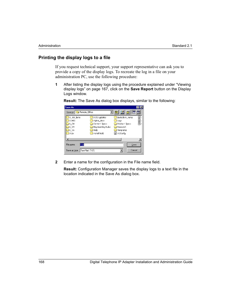 Printing the display logs to a file | Nortel Networks M3310 User Manual | Page 168 / 264