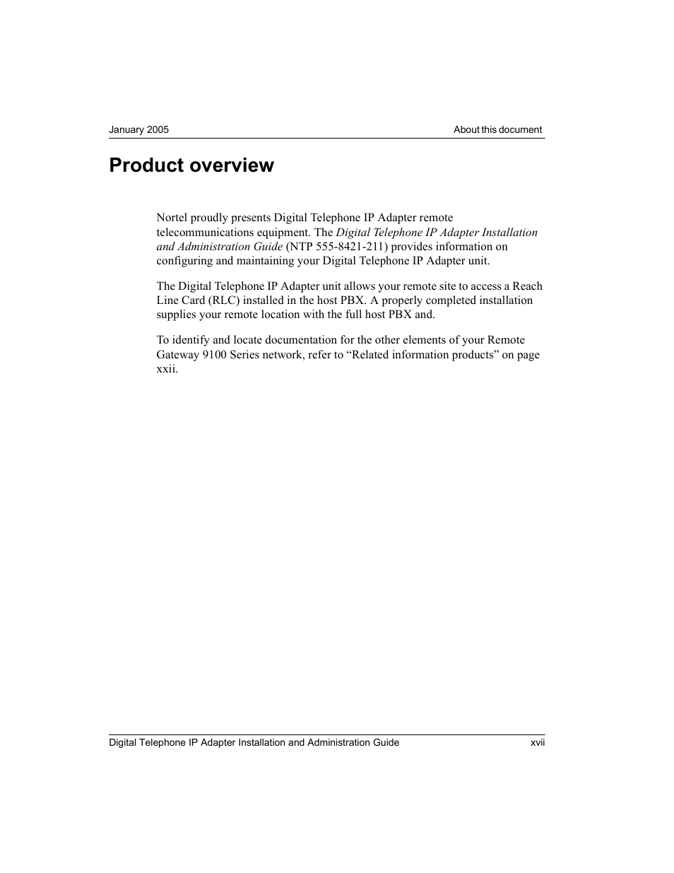 Product overview, Xvii | Nortel Networks M3310 User Manual | Page 17 / 264