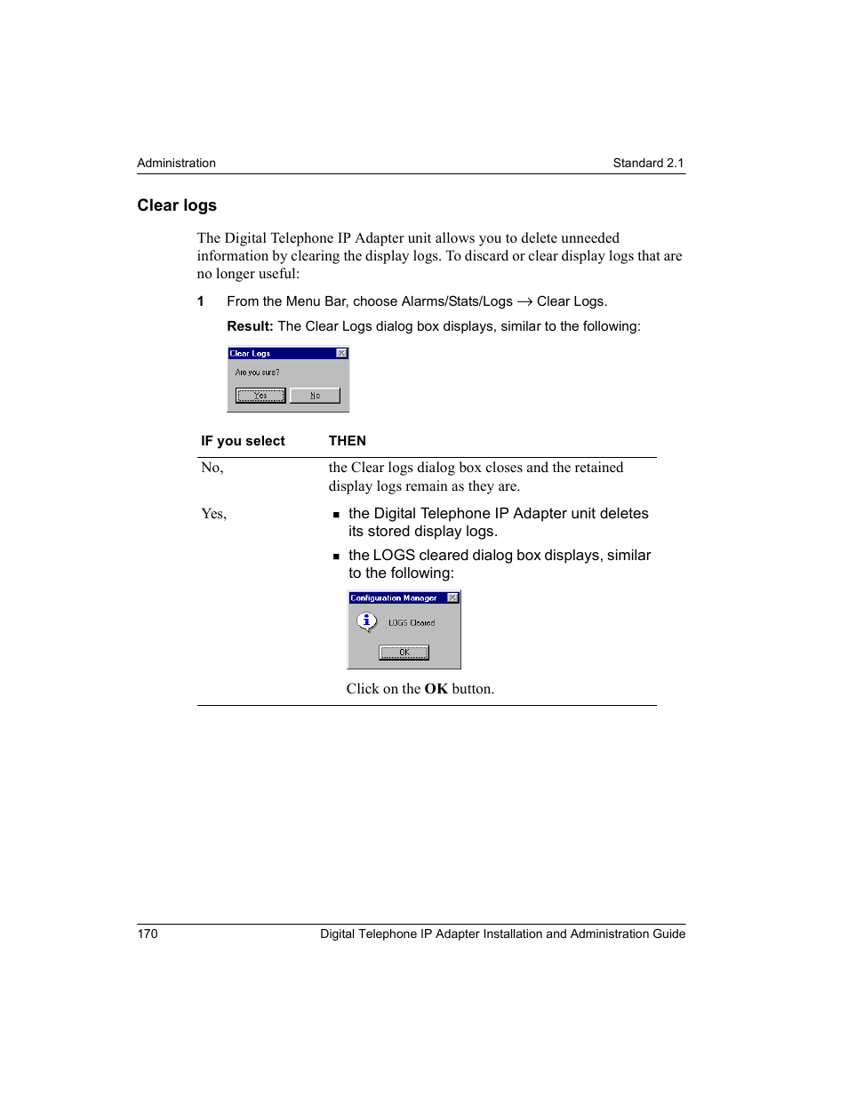 Clear logs | Nortel Networks M3310 User Manual | Page 170 / 264