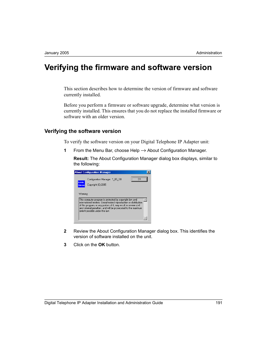 Verifying the firmware and software version, Verifying the software version | Nortel Networks M3310 User Manual | Page 191 / 264