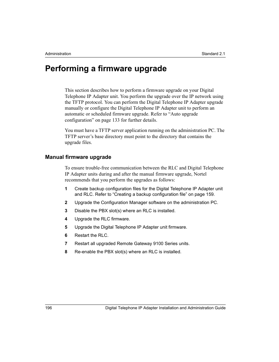 Performing a firmware upgrade, Manual firmware upgrade | Nortel Networks M3310 User Manual | Page 196 / 264