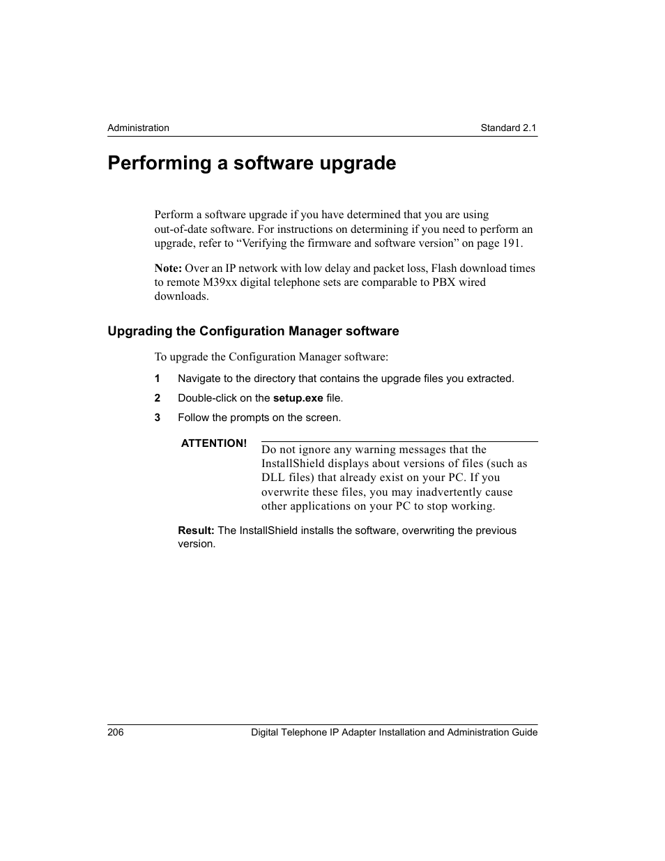 Performing a software upgrade, Upgrading the configuration manager software | Nortel Networks M3310 User Manual | Page 206 / 264