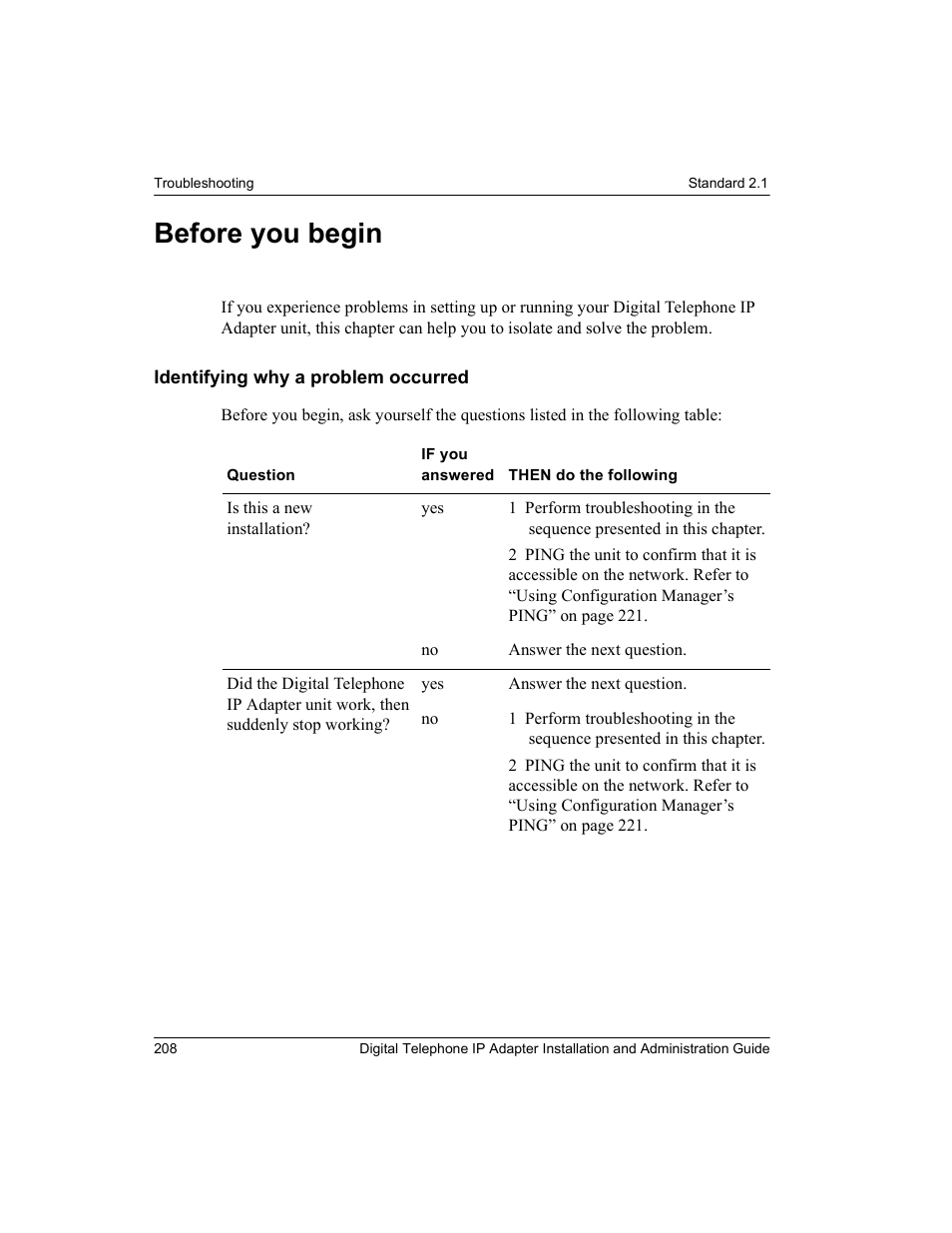 Before you begin, Identifying why a problem occurred | Nortel Networks M3310 User Manual | Page 208 / 264