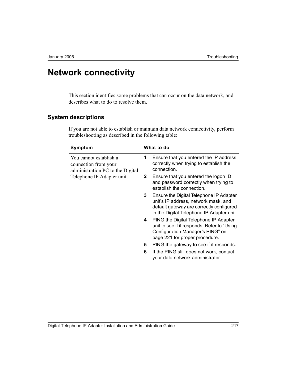 Network connectivity, System descriptions | Nortel Networks M3310 User Manual | Page 217 / 264