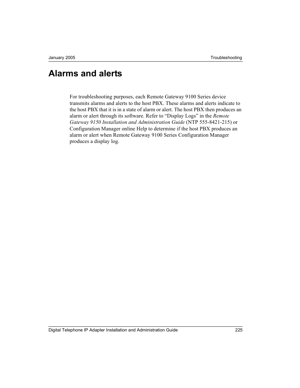 Alarms and alerts | Nortel Networks M3310 User Manual | Page 225 / 264