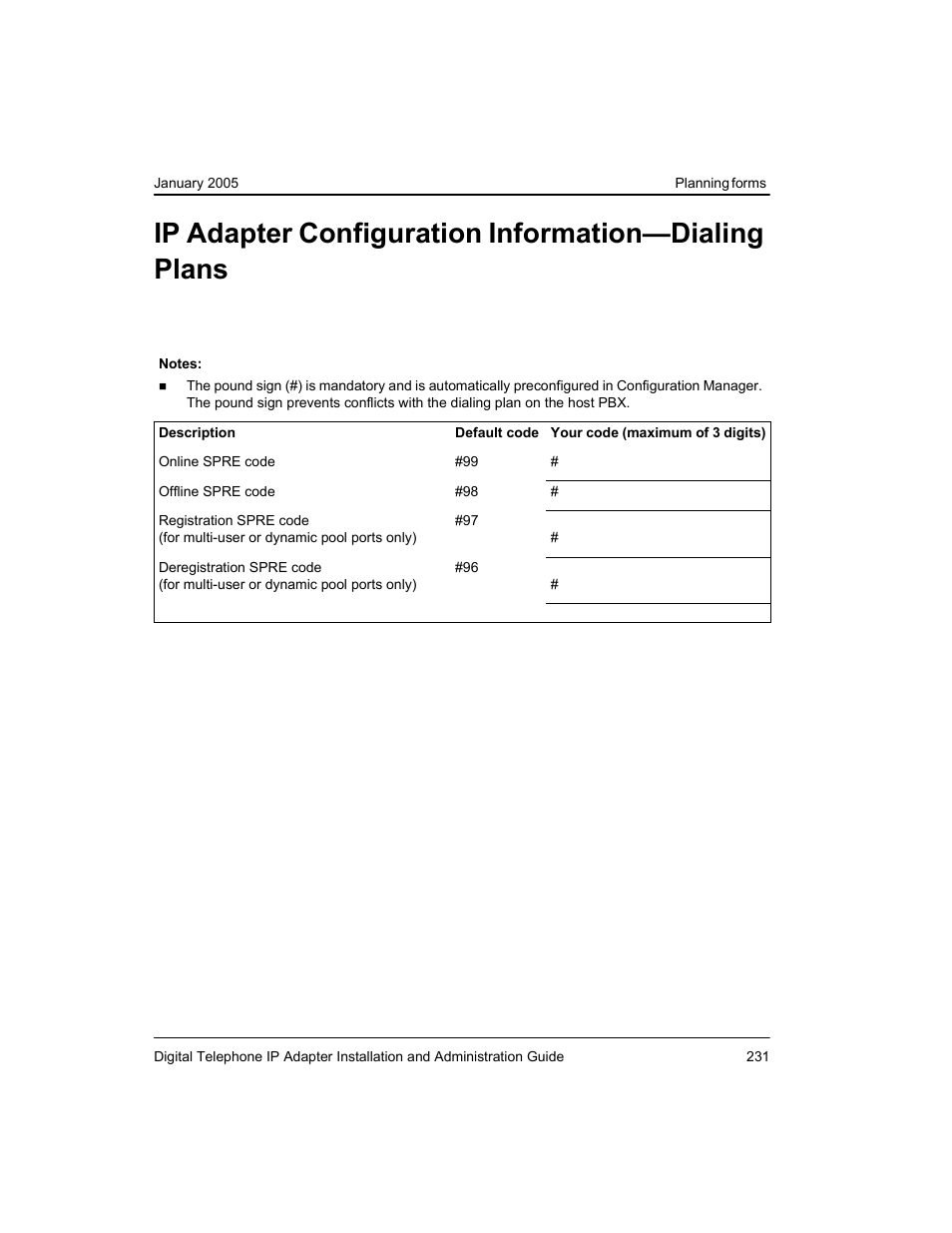 Ip adapter configuration information—dialing plans | Nortel Networks M3310 User Manual | Page 231 / 264