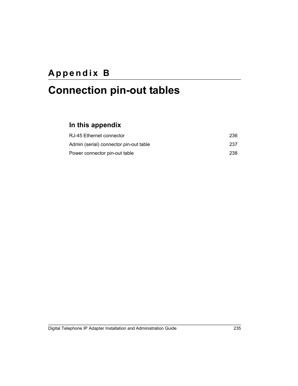 Connection pin-out tables | Nortel Networks M3310 User Manual | Page 235 / 264