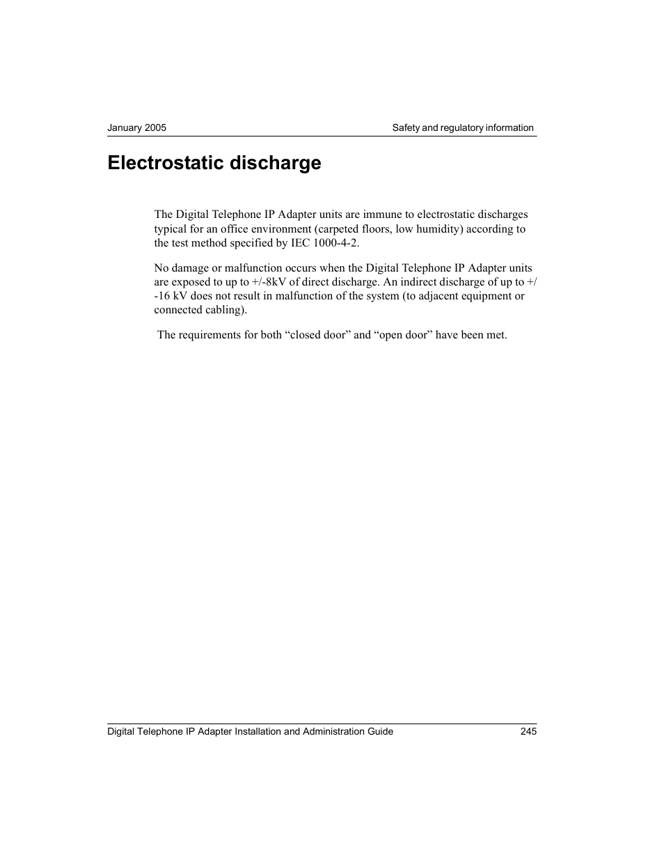 Electrostatic discharge | Nortel Networks M3310 User Manual | Page 245 / 264