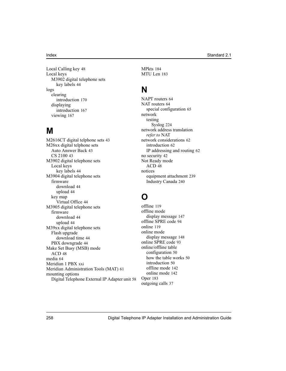 Nortel Networks M3310 User Manual | Page 258 / 264