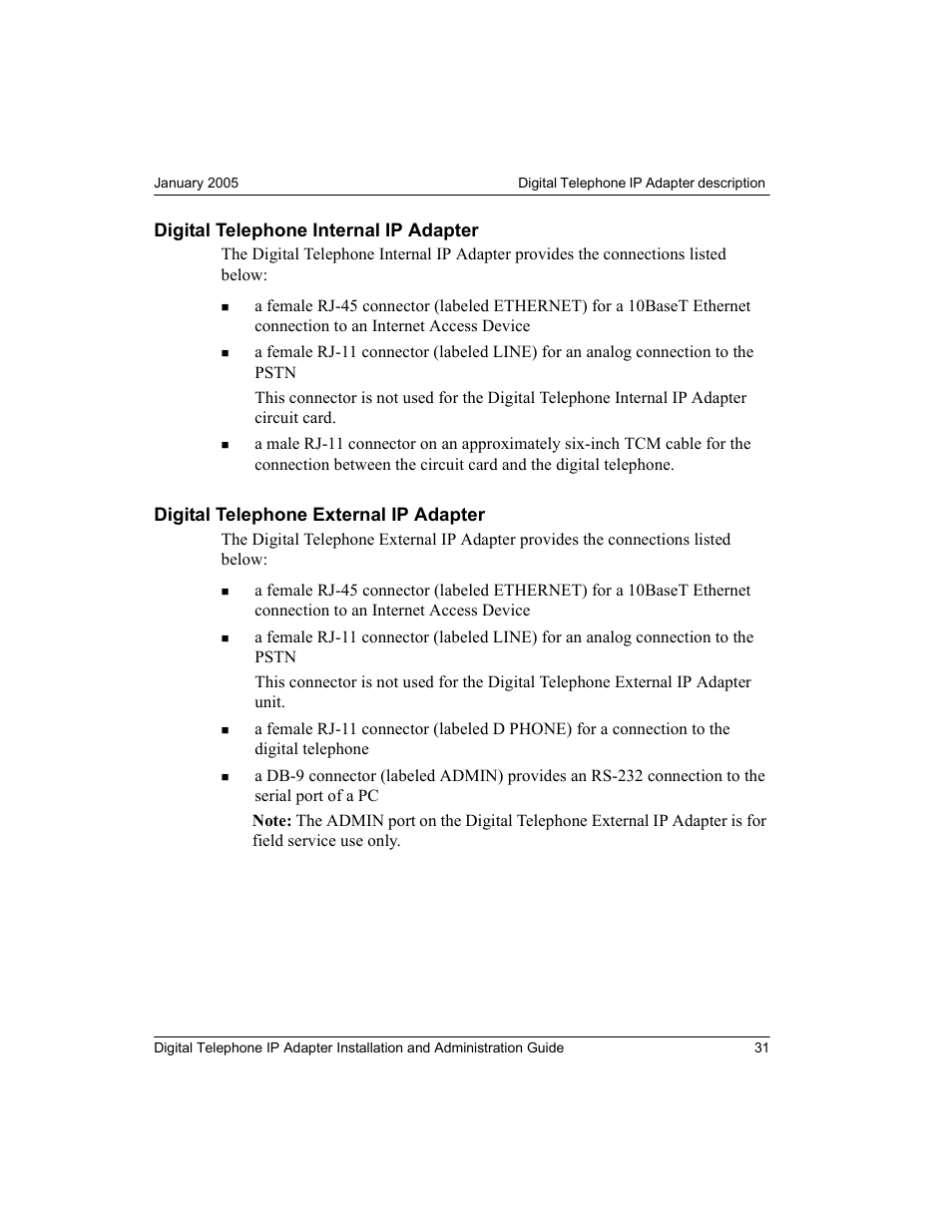 Digital telephone internal ip adapter, Digital telephone external ip adapter | Nortel Networks M3310 User Manual | Page 31 / 264