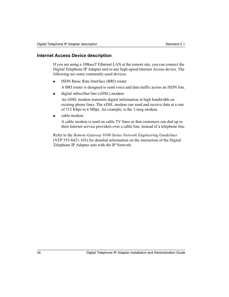 Internet access device description | Nortel Networks M3310 User Manual | Page 34 / 264