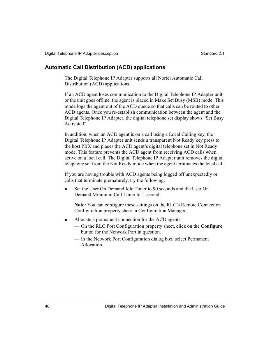 Automatic call distribution (acd) applications | Nortel Networks M3310 User Manual | Page 48 / 264