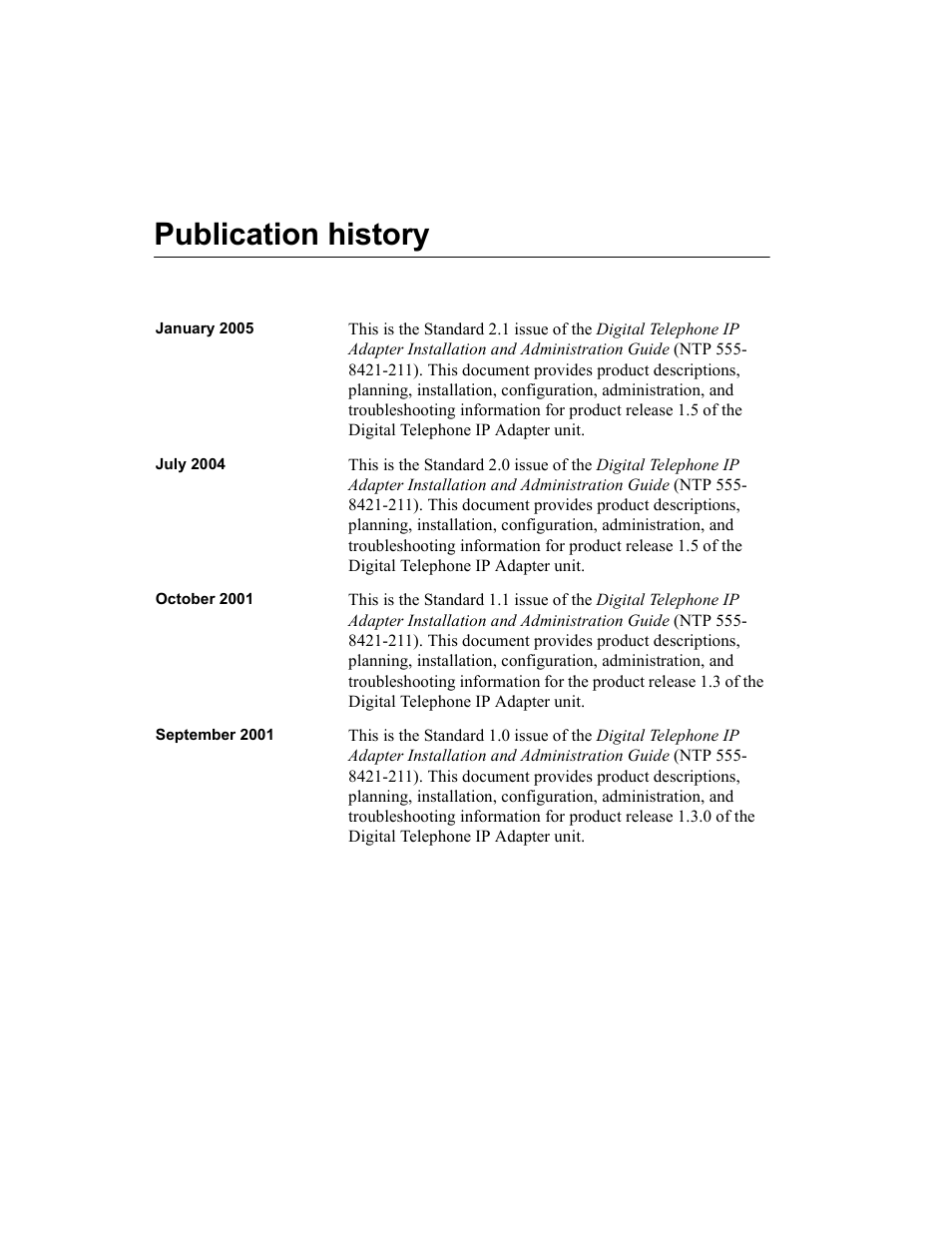 Publication history | Nortel Networks M3310 User Manual | Page 5 / 264