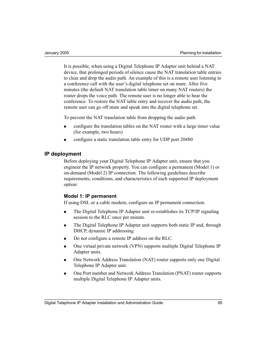 Ip deployment | Nortel Networks M3310 User Manual | Page 65 / 264