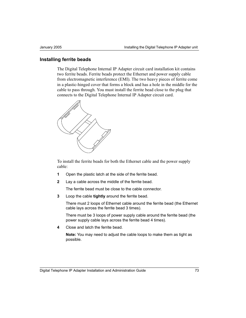 Installing ferrite beads | Nortel Networks M3310 User Manual | Page 73 / 264