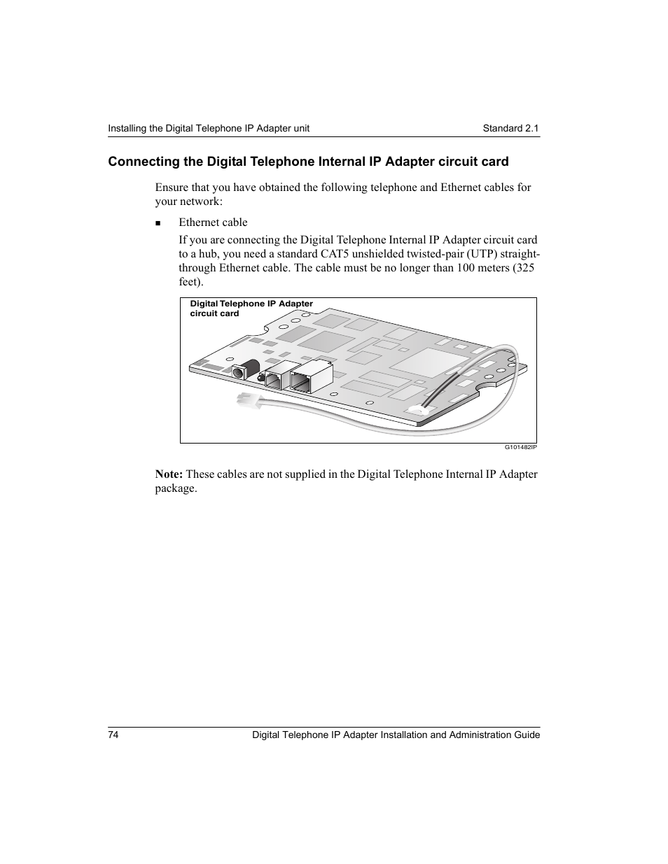 Connecting the digital telephone internal ip, Adapter circuit card | Nortel Networks M3310 User Manual | Page 74 / 264