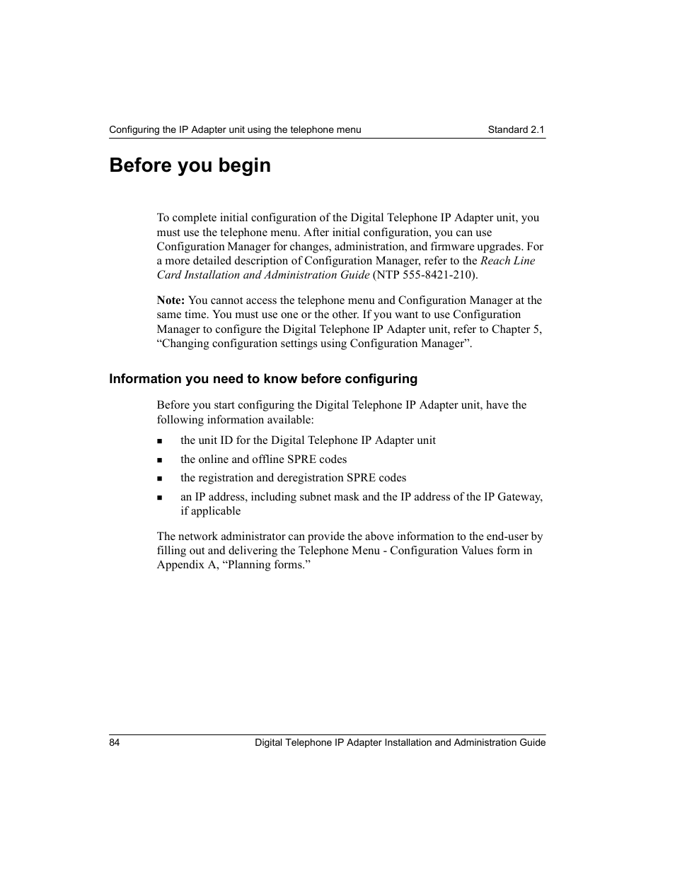 Before you begin, Information you need to know before configuring | Nortel Networks M3310 User Manual | Page 84 / 264