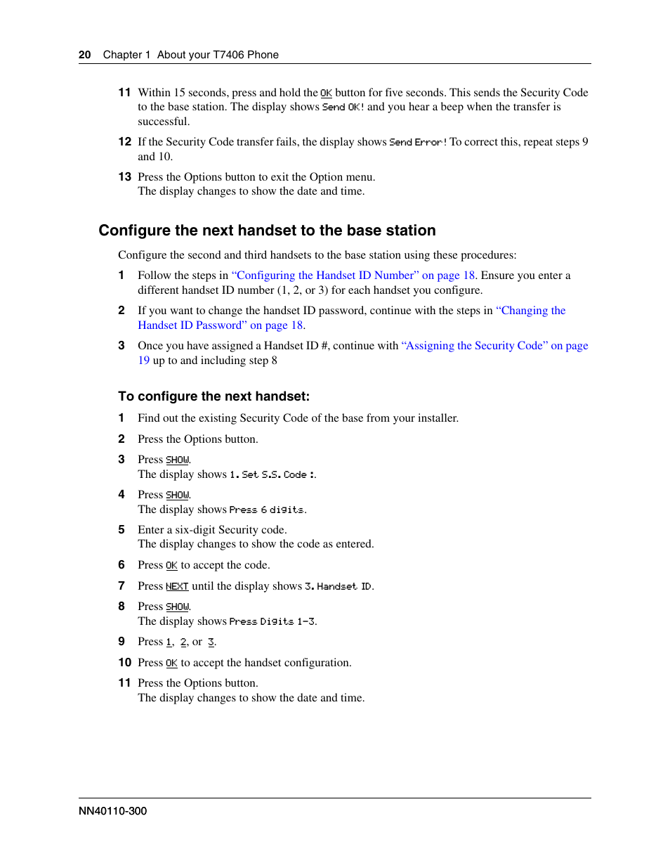 Configure the next handset to the base station | Nortel Networks T7406 User Manual | Page 20 / 47