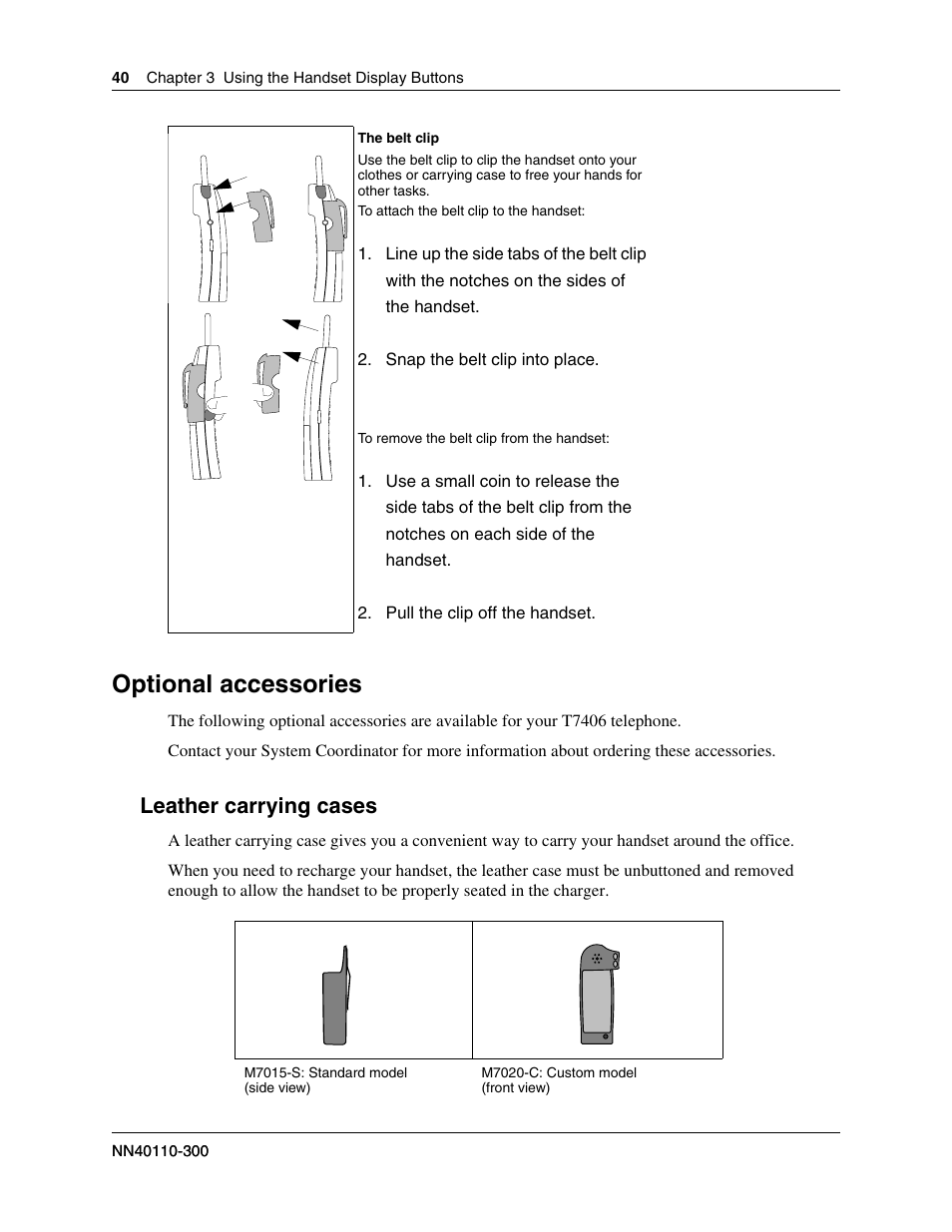 Optional accessories, Leather carrying cases | Nortel Networks T7406 User Manual | Page 40 / 47