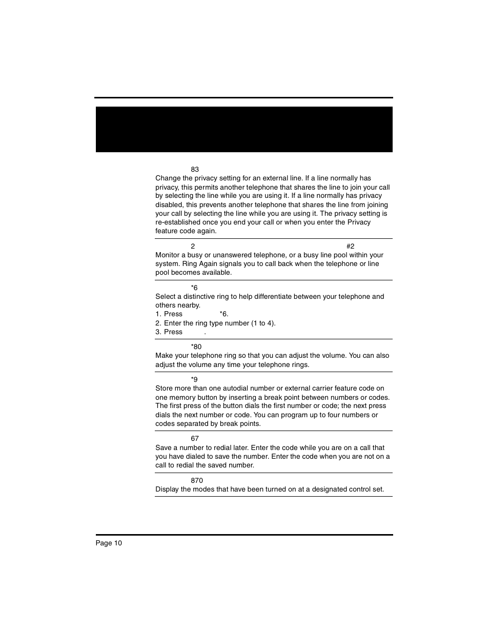 Telephone features | Nortel Networks Nortel M 7000 User Manual | Page 10 / 16