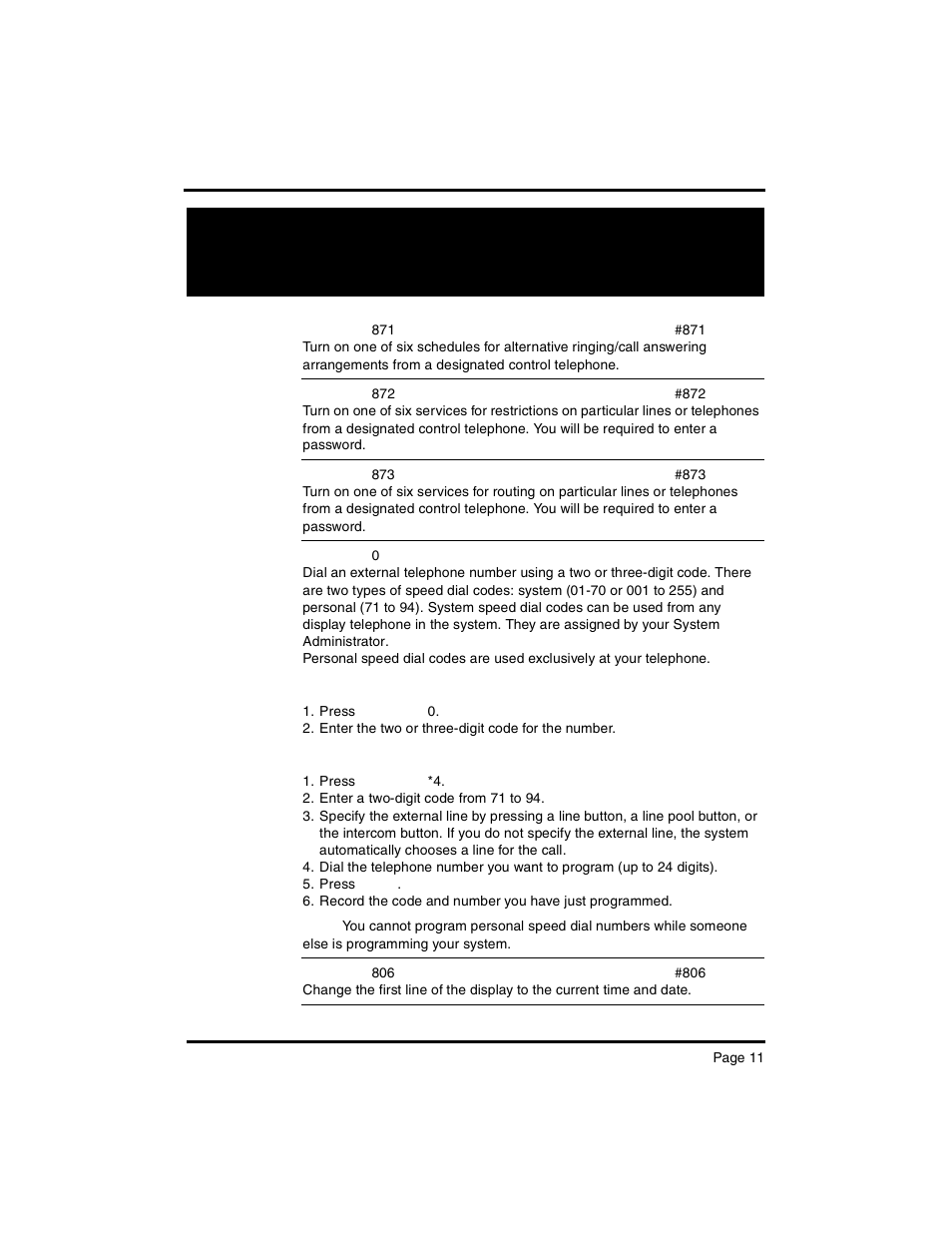 Telephone features | Nortel Networks Nortel M 7000 User Manual | Page 11 / 16