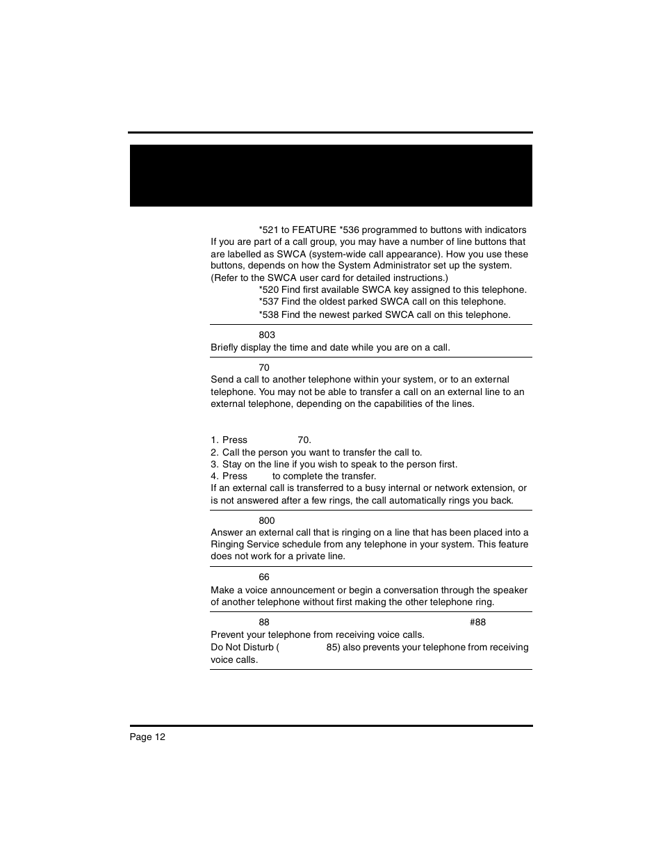 Telephone features | Nortel Networks Nortel M 7000 User Manual | Page 12 / 16