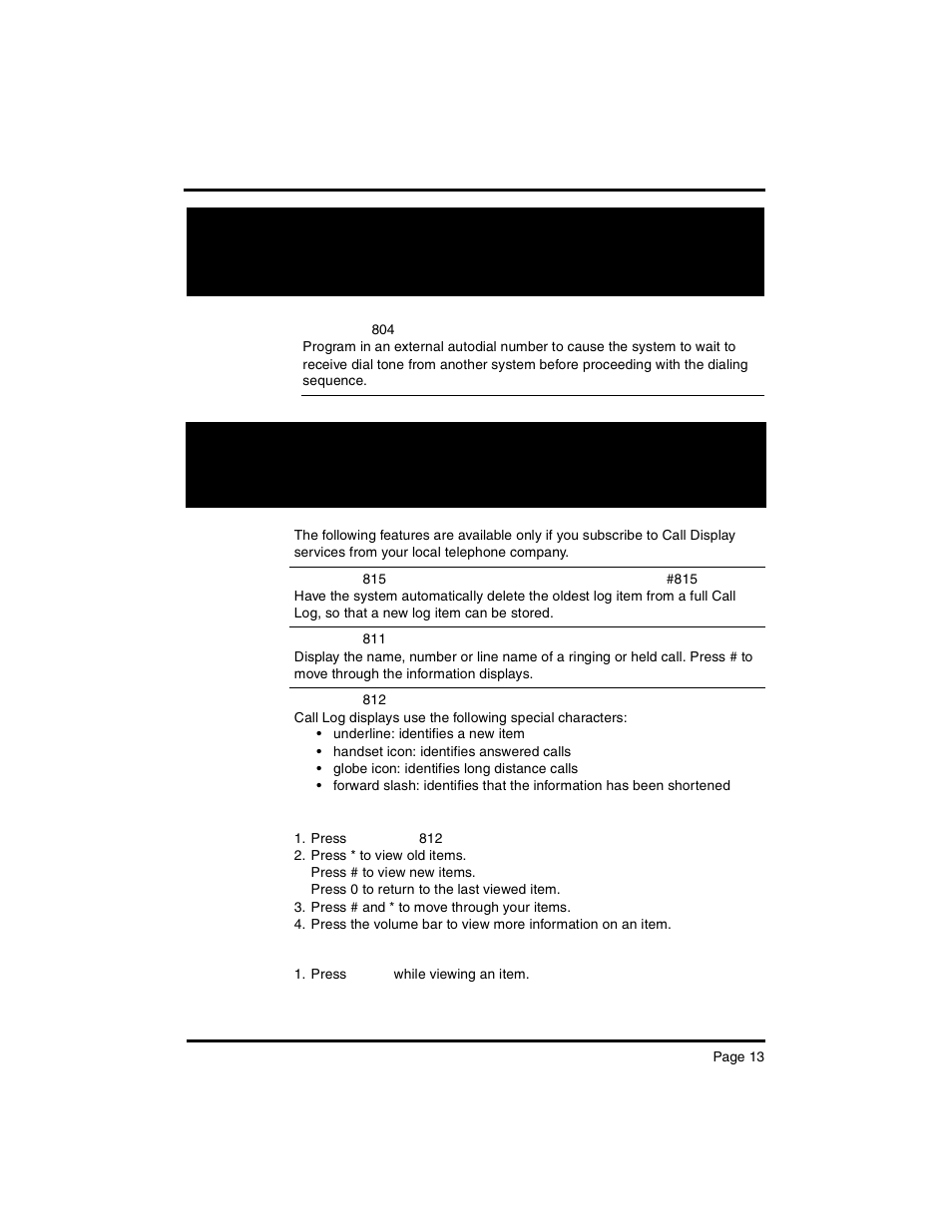 Call display services, Telephone features | Nortel Networks Nortel M 7000 User Manual | Page 13 / 16