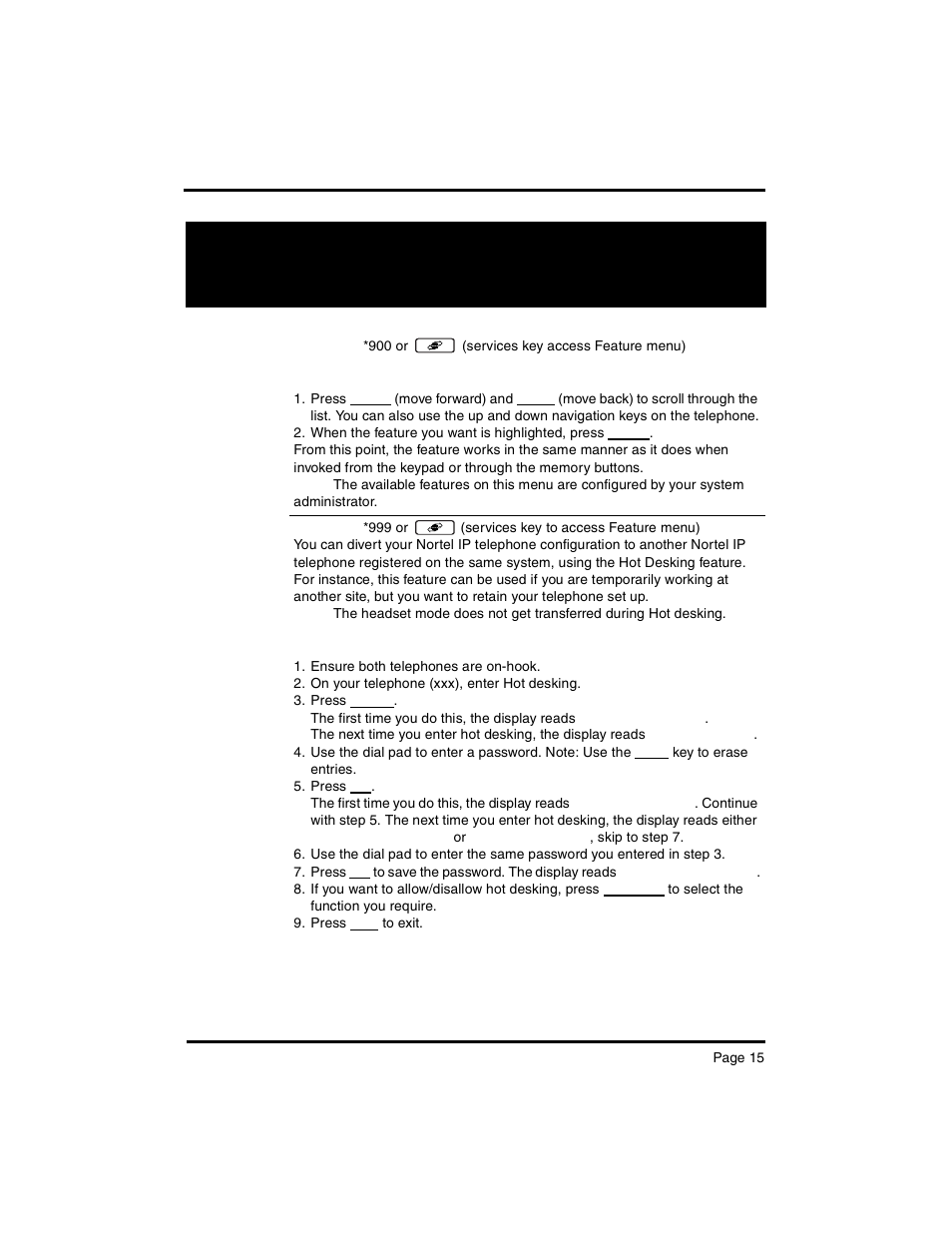 Ip telephone features for 20xx telephones | Nortel Networks Nortel M 7000 User Manual | Page 15 / 16