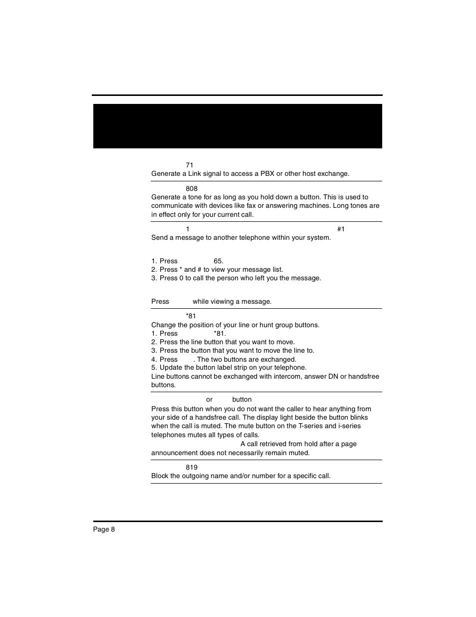 Telephone features | Nortel Networks Nortel M 7000 User Manual | Page 8 / 16