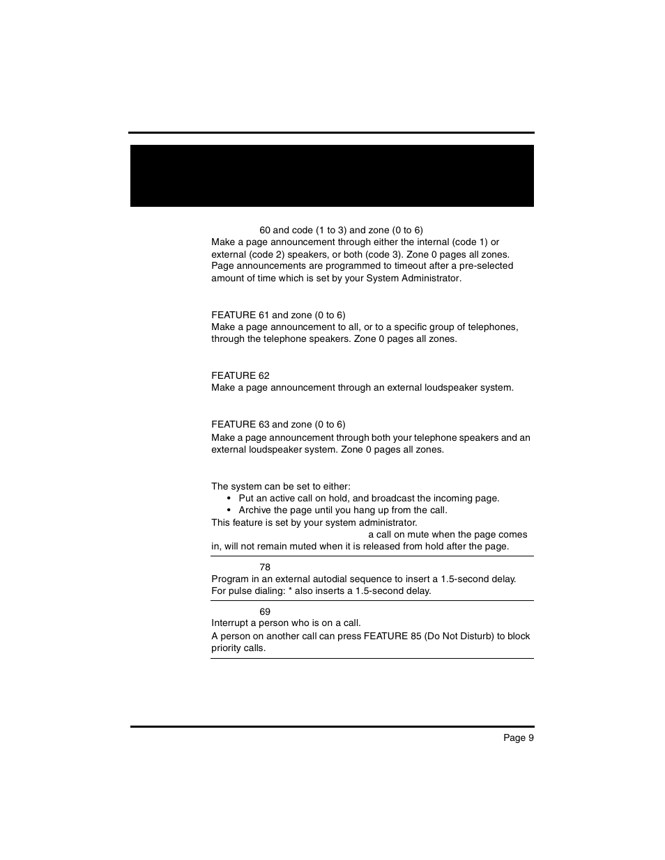 Telephone features | Nortel Networks Nortel M 7000 User Manual | Page 9 / 16