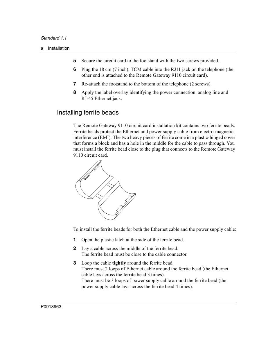 Installing ferrite beads | Nortel Networks 911x Series User Manual | Page 6 / 10