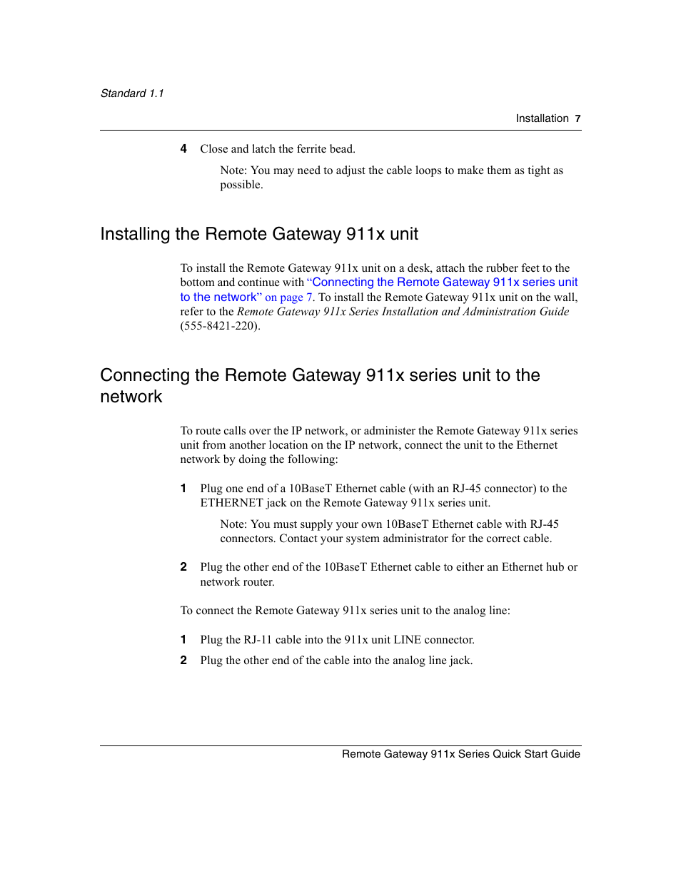 Installing the remote gateway 911x unit | Nortel Networks 911x Series User Manual | Page 7 / 10