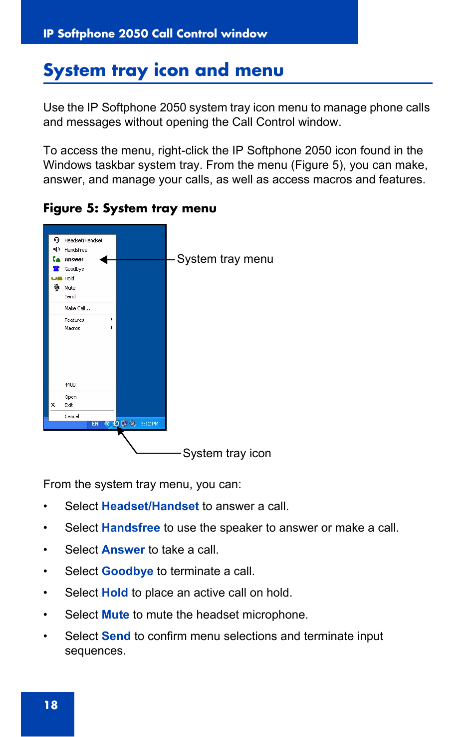 System tray icon and menu | Nortel Networks NN-10300-053 User Manual | Page 18 / 44
