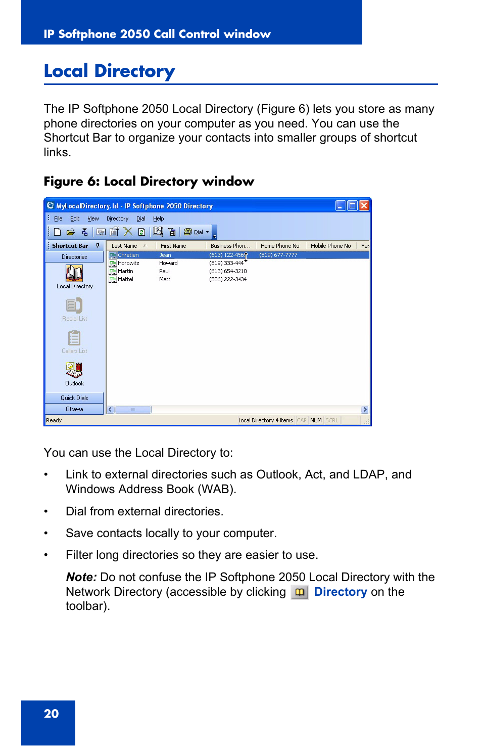 Local directory | Nortel Networks NN-10300-053 User Manual | Page 20 / 44