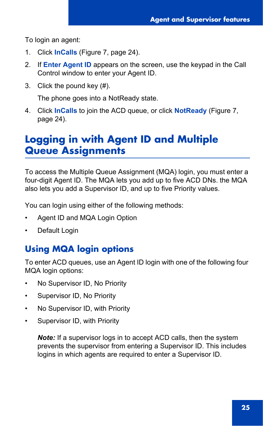 Using mqa login options | Nortel Networks NN-10300-053 User Manual | Page 25 / 44