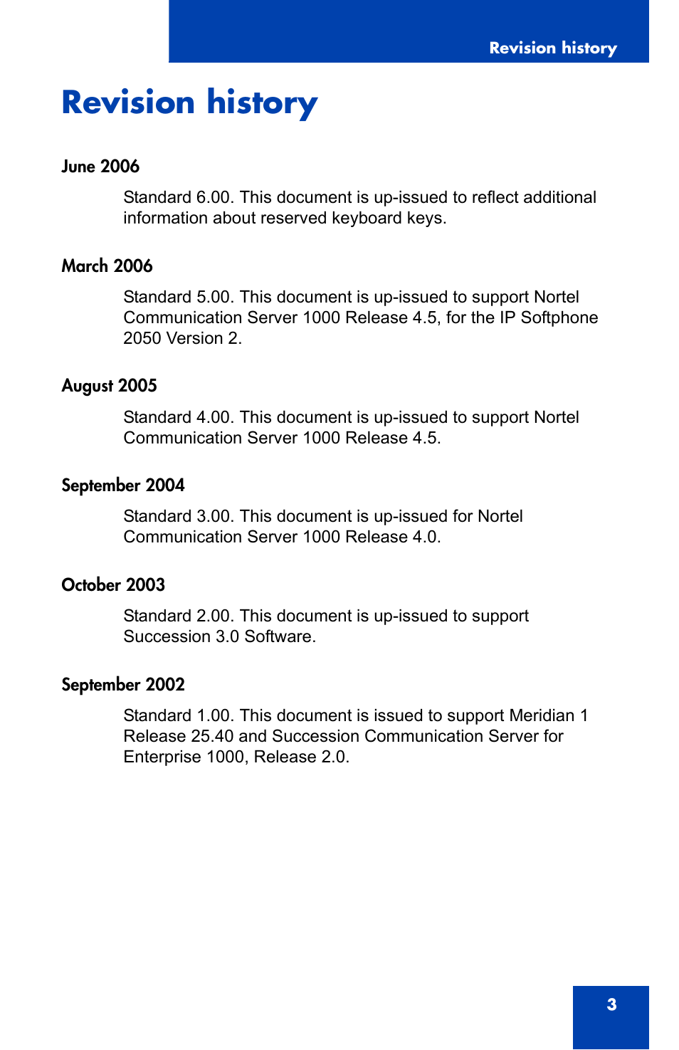 Revision history | Nortel Networks NN-10300-053 User Manual | Page 3 / 44