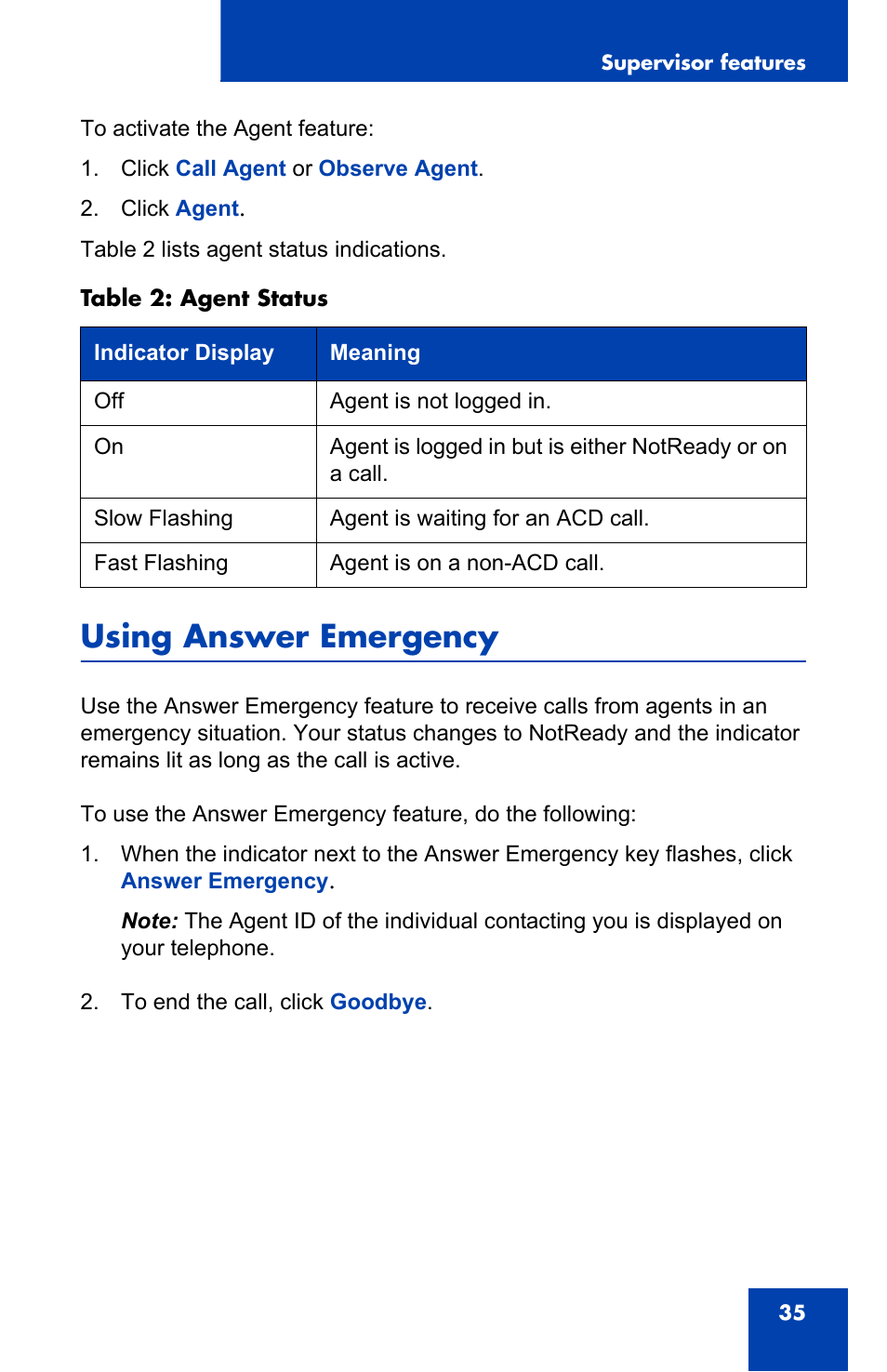 Using answer emergency | Nortel Networks NN-10300-053 User Manual | Page 35 / 44