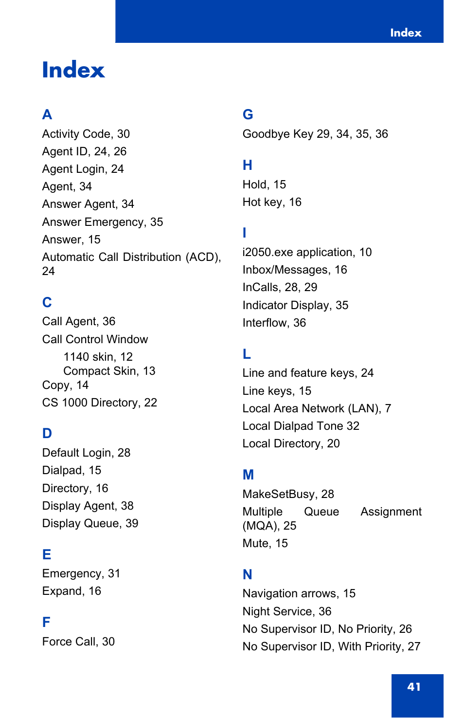 Index | Nortel Networks NN-10300-053 User Manual | Page 41 / 44