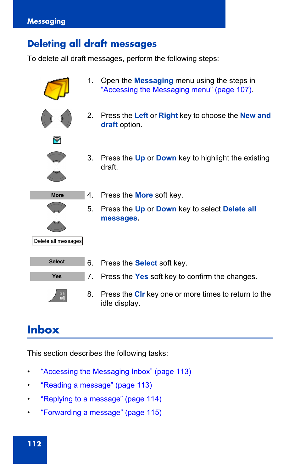 Deleting all draft messages, Inbox | Nortel Networks Nortel 4075 User Manual | Page 112 / 244