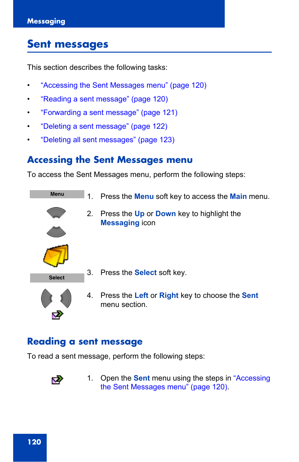 Sent messages, Accessing the sent messages menu, Reading a sent message | Nortel Networks Nortel 4075 User Manual | Page 120 / 244