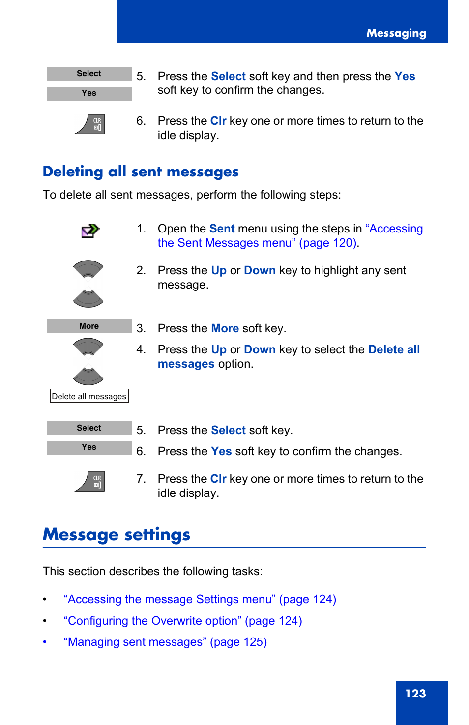 Deleting all sent messages, Message settings | Nortel Networks Nortel 4075 User Manual | Page 123 / 244